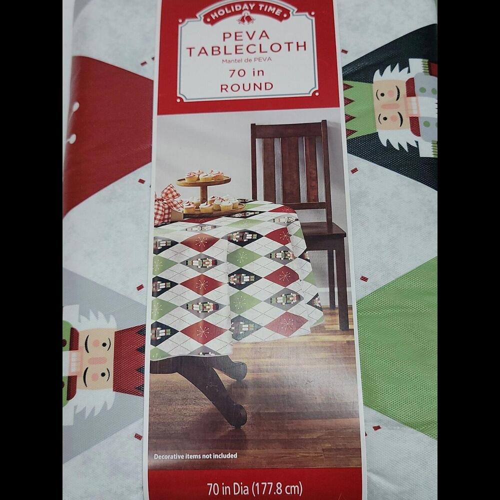 Peva Christmas Round Tablecloth 70"  Nutcracker Holiday Time
